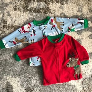 2 Carters zipper holiday boy theme pajamas
